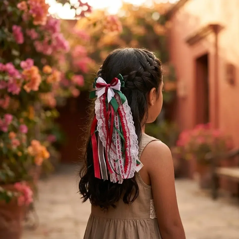 Mexican hair clip tri color lace and ribbon red green and white
